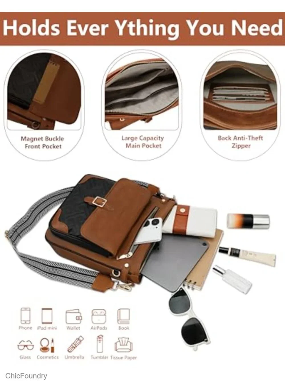 Large Vegan Leather Crossbody Purse with RFID Blocking